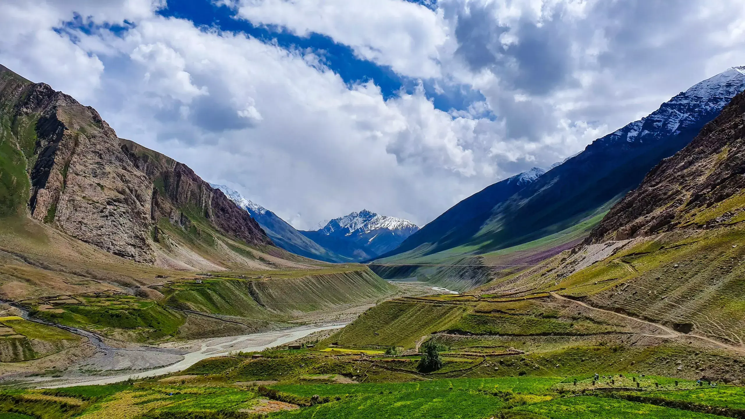 Best Places to Visit in Spiti Valley: A breathtaking view of the Spiti River winding through the rugged Himalayan terrain, with snow-capped peaks in the distance. Nature's masterpiece in the heart of Himachal Pradesh, India.