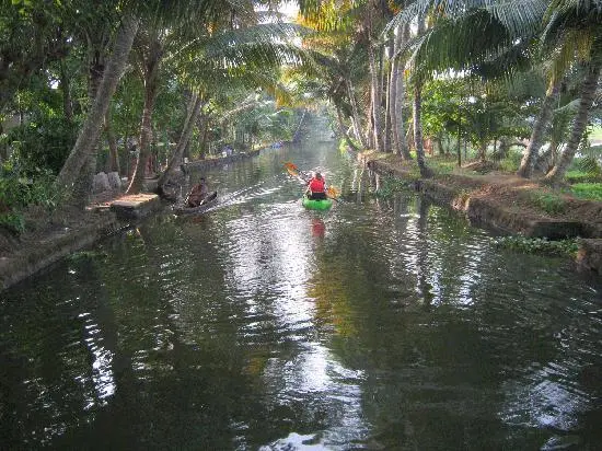 Canoe Ride through Narrow Canals in Alleppey